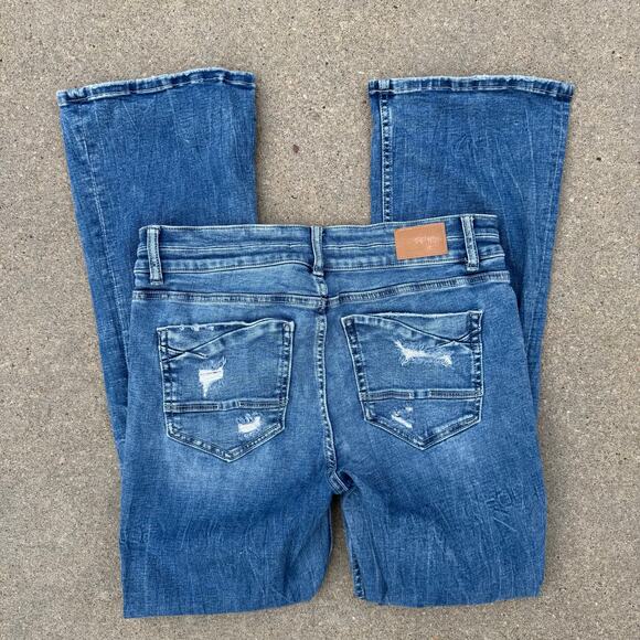Buckle BKE Payton Universal Fit Mid Rise Boot Cut Frayed Knee Blue Jeans 30R - Picture 1 of 9